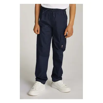 Dětské bavlněné kalhoty Tommy Hilfiger CARGO PULL ON COTTON PANTS tmavomodrá barva, hladké, KB0K