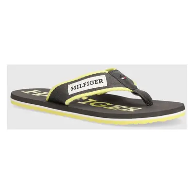 Žabky Tommy Hilfiger PATCH BEACH SANDAL pánské, šedá barva, FM0FM05024