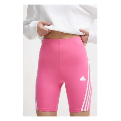 Kraťasy adidas dámské, růžová barva, s aplikací, high waist, IS3630