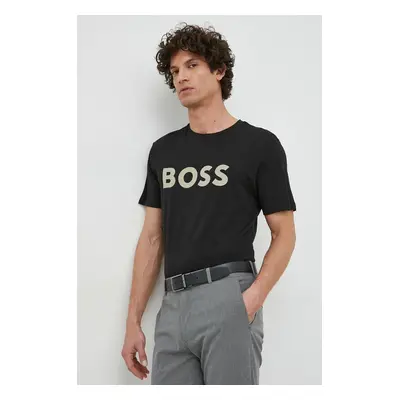 Bavlněné tričko BOSS BOSS CASUAL černá barva, s potiskem, 50481923