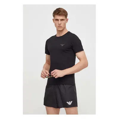 Bavlněné plážové tričko Emporio Armani Underwear černá barva, s aplikací, 211818 4R483