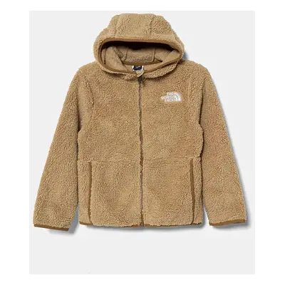 Dětská fleecová mikina The North Face CAMPSHIRE F/Z HOODIE béžová barva, s kapucí, NF0A89KBLK51