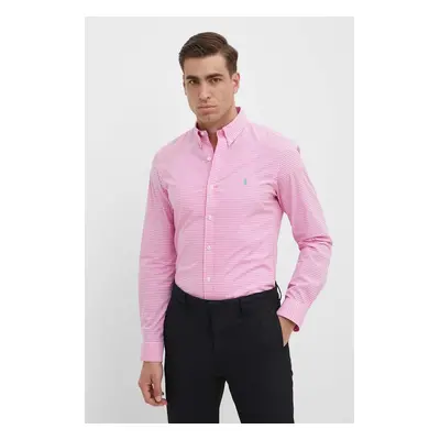 Košile Polo Ralph Lauren pánská, růžová barva, slim, s límečkem button-down, 710929345