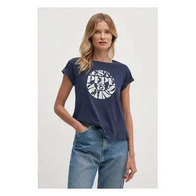 Bavlněné tričko Pepe Jeans ELVIA tmavomodrá barva, PL505881