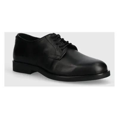 Kožené polobotky Calvin Klein DERBY pánské, černá barva, HM0HM01246