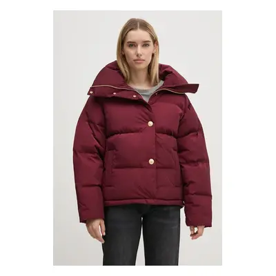 Péřová bunda Tommy Hilfiger dámská, vínová barva, zimní, oversize, WW0WW43158