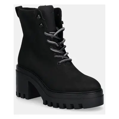 Nízké kozačky Calvin Klein Jeans CHUNKY HEELED ZIP BOOT LTH dámské, černá barva, na podpatku, YW