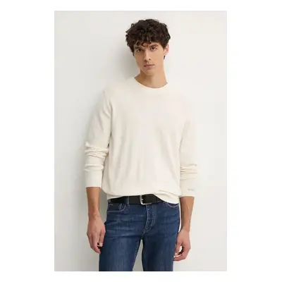 Svetr z vlněné směsi Pepe Jeans NEW ANDRE CREW NECK pánský, béžová barva, lehký, PM702469