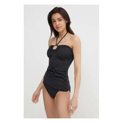 Plavkový top MICHAEL Michael Kors SHIRRED HALTER TANKINI černá barva, mírně vyztužený košík, MM7