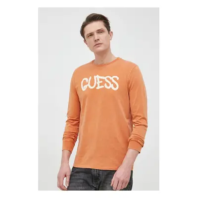 Bavlněné tričko s dlouhým rukávem Guess x Brandalised oranžová barva