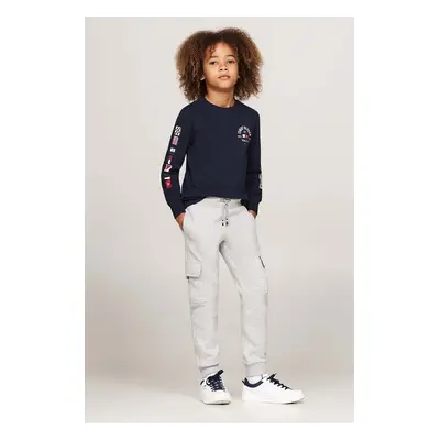 Dětské tepláky Tommy Hilfiger MONOTYPE FLEECE šedá barva, hladké, KB0KB09239