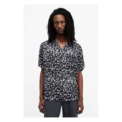 Košile AllSaints LEOPAZ SS SHIRT pánská, černá barva, relaxed, M035SA