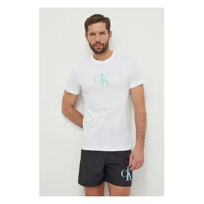 Bavlněné tričko Calvin Klein bílá barva, s potiskem, KM0KM00971