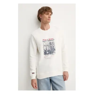 Bavlněná mikina Pepe Jeans SOREN CREW pánská, béžová barva, s potiskem, PM582724