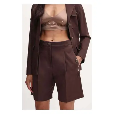 Šortky s příměsí lnu Weekend Max Mara hnědá barva, high waist, 2415141013600