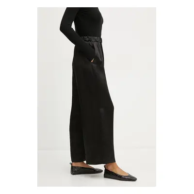 Kalhoty Max Mara Leisure dámské, černá barva, široké, high waist, 2426136018600