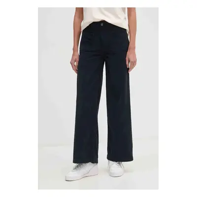 Manšestrové kalhoty Pepe Jeans CELIA tmavomodrá barva, střih culottes, high waist, PL211776