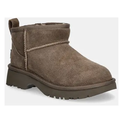 Dětské semišové sněhule UGG KIDS CLASSIC ULTRA MINI NEW HEIGHTS hnědá barva, 1157732K