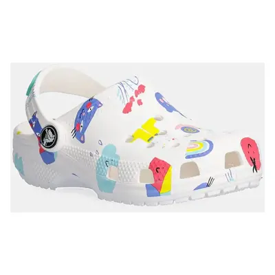 Dětské pantofle Crocs CLASSIC DOODLE PRINT CLOG bílá barva, 210356