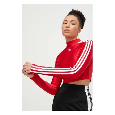 Tričko s dlouhým rukávem adidas Originals červená barva, s pologolfem, IR8132