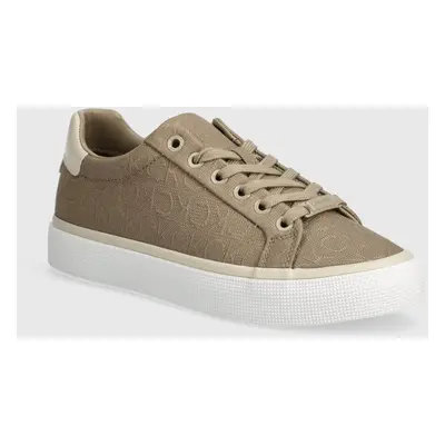 Sneakers boty Calvin Klein VULC LACE UP DIAM FOX MONOCQ béžová barva, HW0HW01907