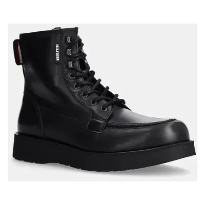 Kožené boty Tommy Hilfiger TH AMERICAN PREM CHECK LTH BOOT pánské, černá barva, FM0FM05194