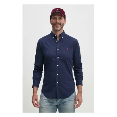 Bavlněná košile Polo Ralph Lauren tmavomodrá barva, slim, s límečkem button-down