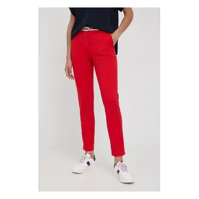 Kalhoty Tommy Hilfiger Hailey dámské, červená barva, střih chinos, high waist