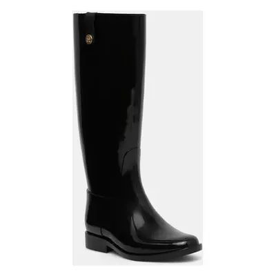 Holínky Tommy Hilfiger TH STUD RUBBER LONG RAINBOOT dámské, černá barva, FW0FW08185