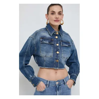 Džínová bunda Pinko dámská, tmavomodrá barva, přechodná, oversize, 102944.A1LQ