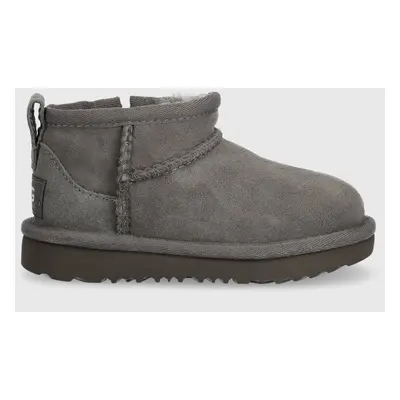 Dětské semišové sněhule UGG T CLASSIC ULTRA MINI šedá barva