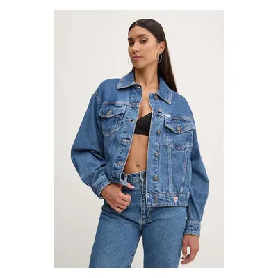 Džínová bunda Guess Jeans dámská, modrá barva, přechodná, oversize, W4YN56 D5CC3