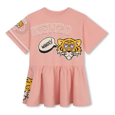 Dětské bavlněné šaty Kenzo Kids růžová barva, mini