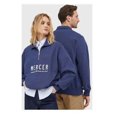 Bavlněná mikina The Mercer Brand The Quarter Zip tmavomodrá barva, s potiskem, MEAP241007