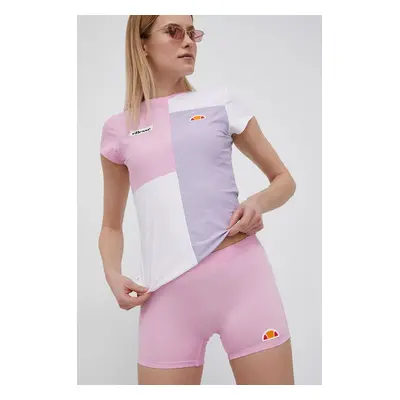 Kraťasy Ellesse dámské, růžová barva, hladké, medium waist