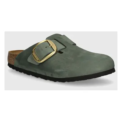 Nubukové pantofle Birkenstock Boston Big Buckle zelená barva, 1028033