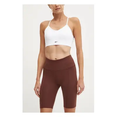 Kraťasy Reebok LUX Collection dámské, hnědá barva, hladké, high waist, 100205597