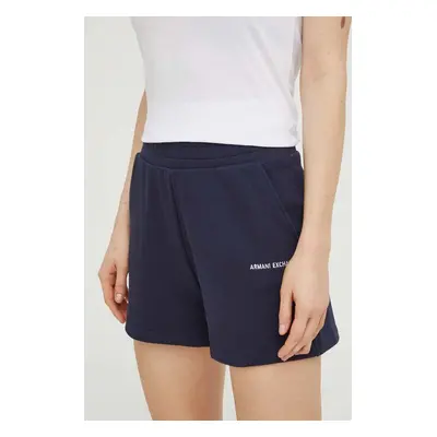 Bavlněné šortky Armani Exchange tmavomodrá barva, hladké, high waist, 3DYS72 YJDBZ