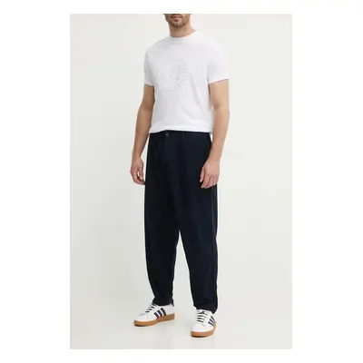 Manšestrové kalhoty Universal Works PLEATED TRACK PANT tmavomodrá barva, 29519