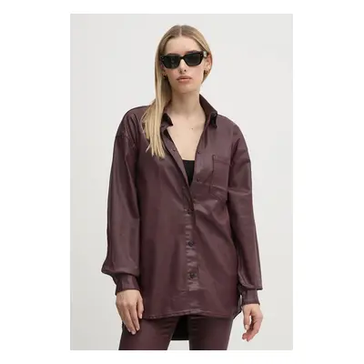 Košile Pepe Jeans OVERSHIRT dámská, vínová barva, relaxed, s klasickým límcem, PL304963YH7