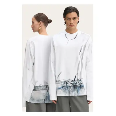 Bavlněné tričko s dlouhým rukávem Y/Project YP TROMPE L'OEIL LONG SLEEVE T-SHIRT bílá barva, 204