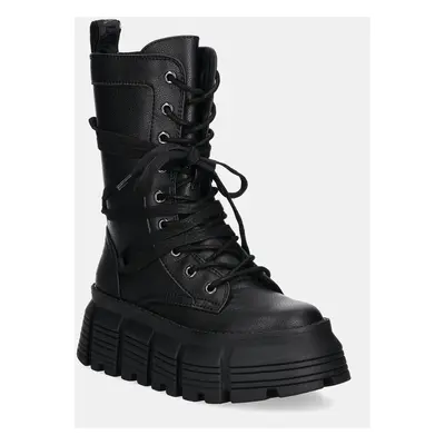 Farmářky Buffalo Ava Lace Up Hi2 dámské, černá barva, na platformě, 1622508-BLK