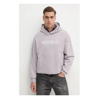 Bavlněná mikina Calvin Klein Jeans pánská, šedá barva, s kapucí, s aplikací, J30J326147