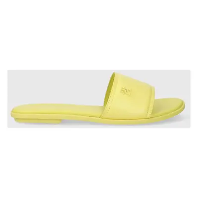 Kožené pantofle Tommy Hilfiger POP COLOR MULE SANDAL dámské, žlutá barva, FW0FW07936