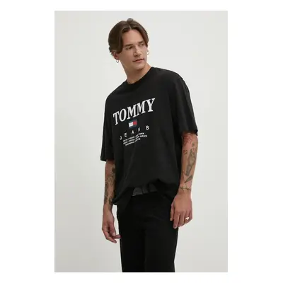 Bavlněné tričko Tommy Jeans černá barva, s potiskem, DM0DM20080