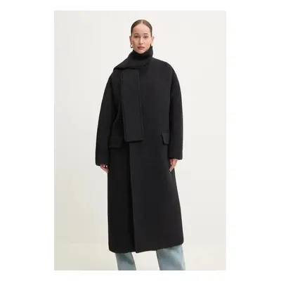 Vlněný kabát MSGM černá barva, přechodný, oversize, 3742MDC04.247503