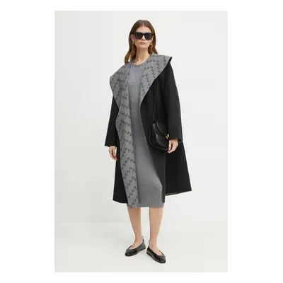 Oboustranný vlněný kabát Karl Lagerfeld černá barva, oversize, 246W1502