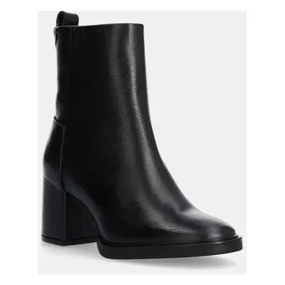 Kožené kotníkové boty Tommy Hilfiger ANKLE BOOT MID WRAPPED LTHR HEEL dámské, černá barva, na po