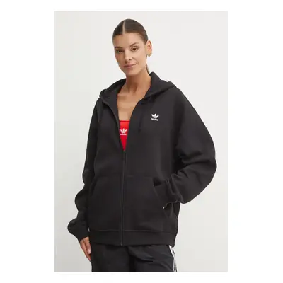 Mikina adidas Originals dámská, černá barva, s kapucí, hladká, IY9621