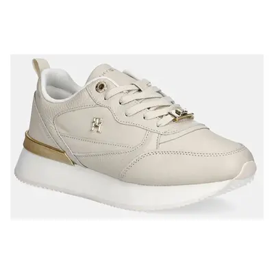 Kožené sneakers boty Tommy Hilfiger FEMININE RUNNER béžová barva, FW0FW08117